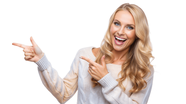 Smiling woman in a light sweater, cut out transparent png