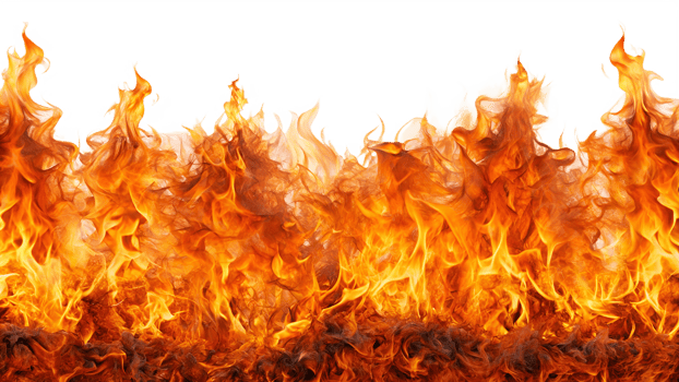 Vivid flames surge in a bright orange blaze, cut out transparent png