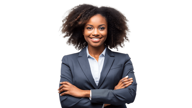 Smiling professional woman in business wear, cut out transparent png
