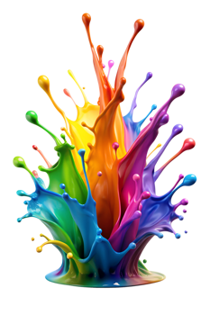 Colorful paint splashes in art, cut out transparent png