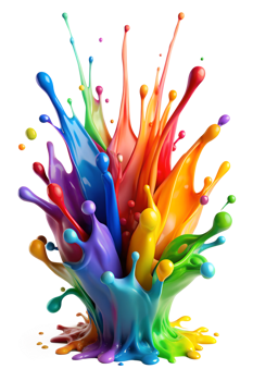 Colorful paint splash creating a vibrant explosion, cut out transparent png