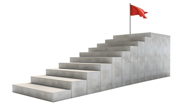 Steps leading to a red flag on a concrete platform, cut out transparent png