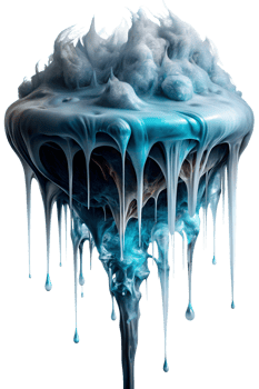 Melting ice sculpture with blue swirls, cut out transparent png