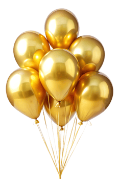 Golden balloons arranged for a celebration event, cut out transparent png