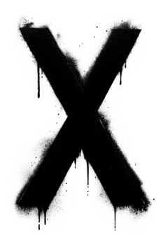 Black spray-painted X on a white background, cut out transparent png