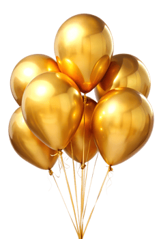 Gold balloons for a festive event, cut out transparent png