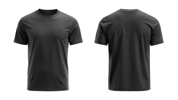 Black short-sleeve tee, front and back, cut out transparent png