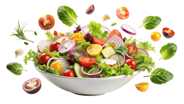 Colorful salad with mixed greens, cut out transparent png