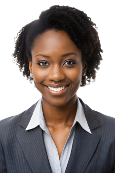 Smiling businesswoman in professional attire, cut out transparent png