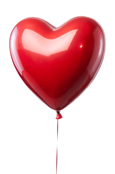 Bright red heart-shaped balloon on a string, cut out transparent png
