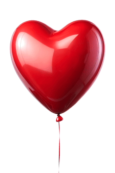 Red heart balloon floating in air, cut out transparent png