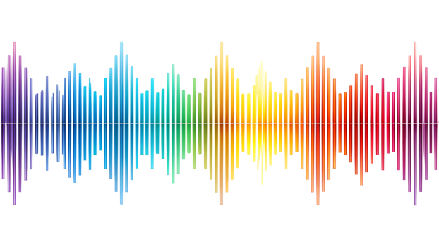 Vibrant sound wave patterns in colorful spectrum, cut out transparent png