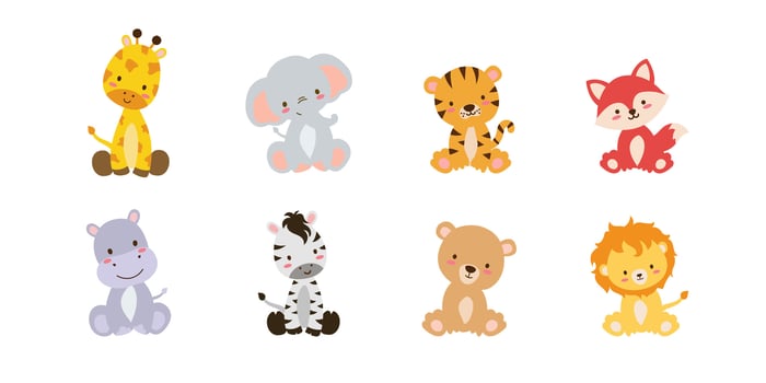 Cute set of safari animals . Savanna and safari funny cartoon sticker animals. Jungle animals set of sticker elements. vector