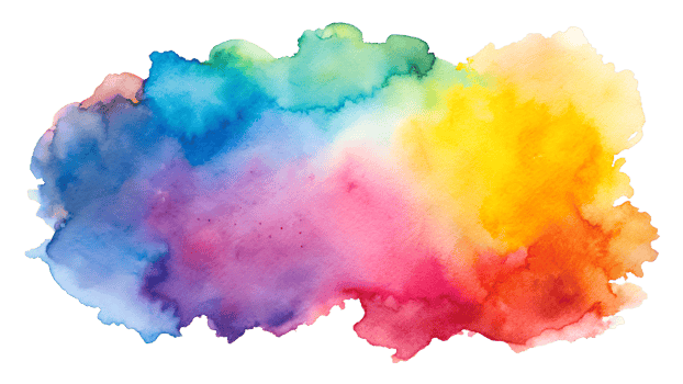 Vibrant watercolor splash in blended colors, cut out transparent png