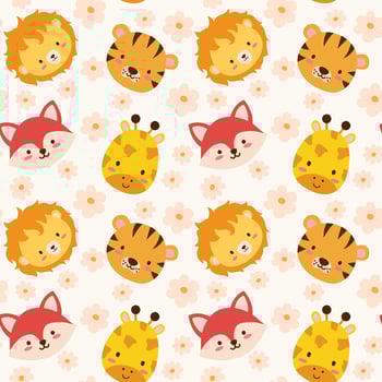 cute animals seamless pattern for kids printlion fox vector