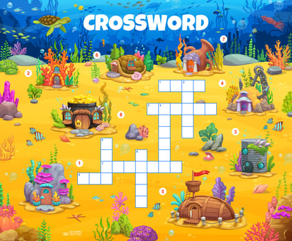 Crossword quiz game grid with underwater houses vector