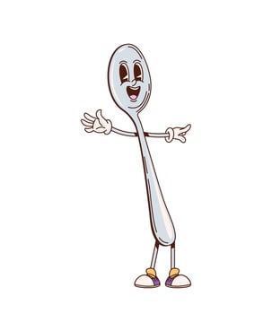 Spoon retro groovy kitchenware cartoon character vector