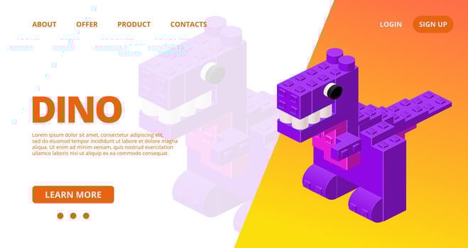 Web template with a dino. vector