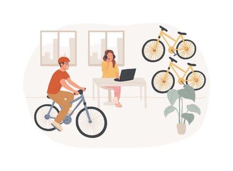 Bicycle-friendly office isolated cartoon illustrations. vector