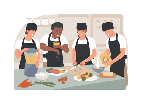 Teamwork in the kitchen isolated cartoon illustrations. vector
