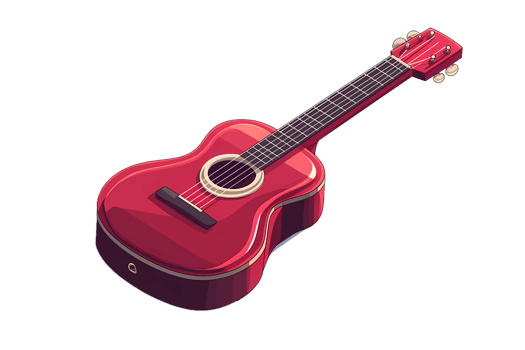 isometric illustration, red guitar, isolated on transparent background png