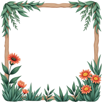 A frame with a green border and a bunch of flowers inside png