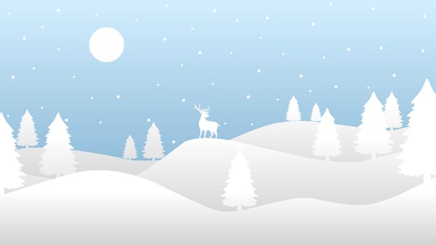 Landscape illustration of winter hill with pine tree and a deer vector