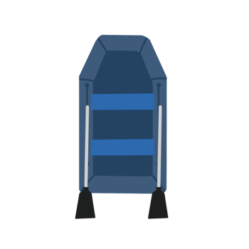 A blue and white life raft with two poles png