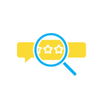 icon glyph colors magnify and bubble chat, search for rating stars. Editable file vector