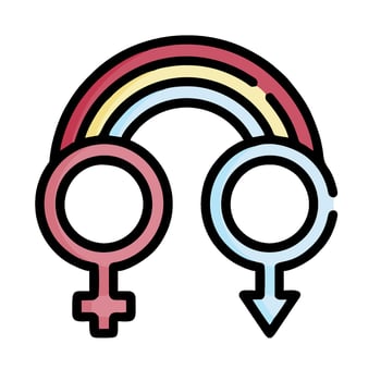 two male and female symbols with a rainbow in the middle vector