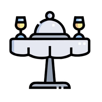 A restaurant table with two glasses and a tray vector