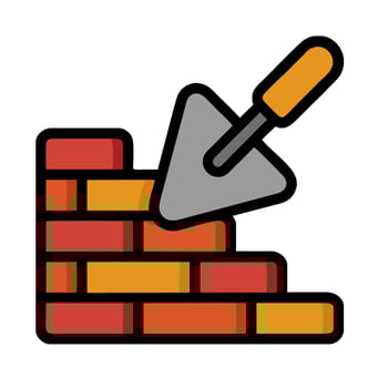 A brick wall with a shovel and a brick vector