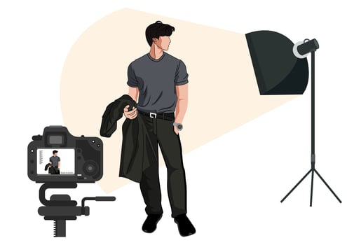 The young male model poses casually and looks handsome. vector