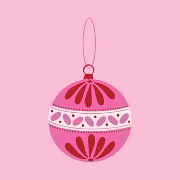 Cute Christmas ornament illustration element for tree. Pink and red Xmas ball, bauble, hanging toy hand drawn illustration. Winter holiday season decoration sticker vector