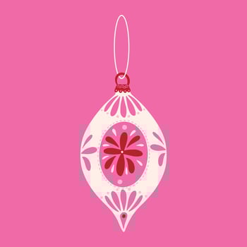 Christmas ornament illustration element for tree. Pink and red Xmas ball, bauble, hanging toy illustration. Winter holiday season decoration sticker vector