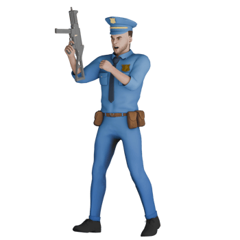 3D Urban Male. A male police officer walking with right hand holding long gun. Cartoon Cop png