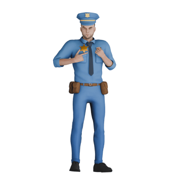 3D Male Cartoon Cop in Professional Role. A male police officer shows his sheriff's badge. Law Cartoon png