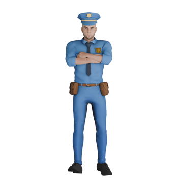 Professional Male Cartoon Cop in 3D Animation. A male police officer is standing with his arms folded in front of his chest. Law Enforcement png