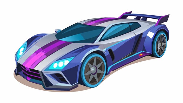 A cartoon car with purple and blue stripes vector