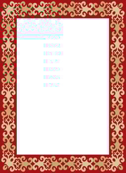 gold with red square Kazakh national ornament. Ethnic pattern of the peoples of the Great Steppe, vector