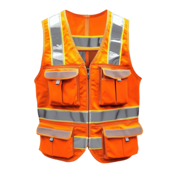 Orange safety vest with pockets stripes, cut out transparent png