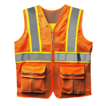 Orange safety vest with reflective strips, cut out transparent png