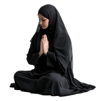 Woman in black meditating peacefully, cut out transparent png