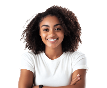 Confident young woman smiling in white background, cut out transparent png