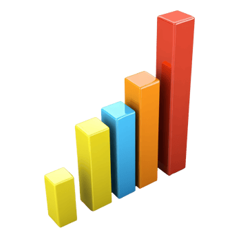 Colorful bar graph showing data growth over time, cut out transparent png