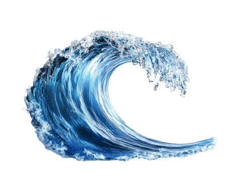 Dynamic ocean wave captured in bright sunlight, cut out transparent png
