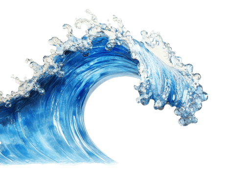 Cresting ocean wave captured in bright sunlight, cut out transparent png