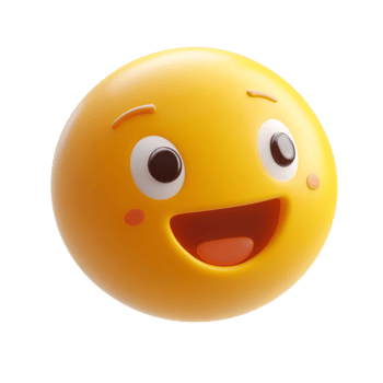 Bright yellow smiley with cheerful eyes, cut out transparent png