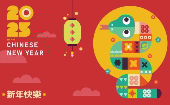 Chinese Traditional Illustration of the Year of the Snake 2025, Asian Elements, Memphis Style vector
