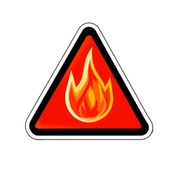 Red triangle fire hazard warning sign, cut out transparent png